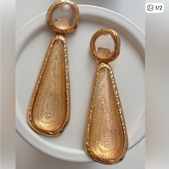 Gold Drop Dangle Earrings - Picture 2 of 3